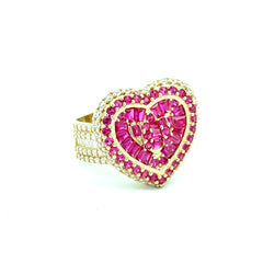 Ring Band CZ-Iced with Multistone Pink Heart 9.5 5.5mm 10K