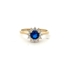 Ring Little Floral Women Royal Blue Round Stone 7 1.5mm 10K