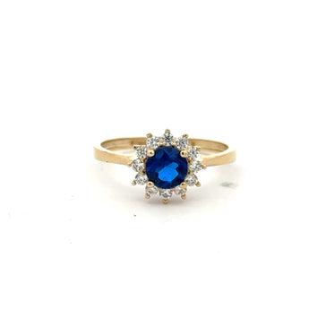 Ring Little Floral Women Royal Blue Round Stone 7 1.5mm 10K