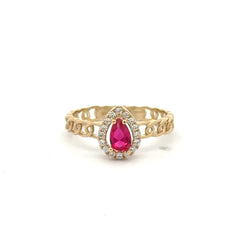 Ring Link Band Wine Teardrop Stone and CZ 7 2.5mm 10K