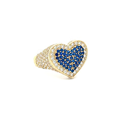 Ring CZ-Iced Blue Stepped Heart 9.5 3mm 10K
