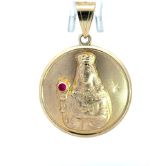 Pendant Hollow DBL-Sided Medallion with Halo Jesus/“Santa Barbara” 58 10K