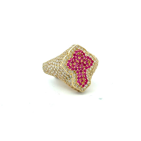 Ring CZ-Iced Trefoil Pink Stepped Angular Cross 9 3mm 10K