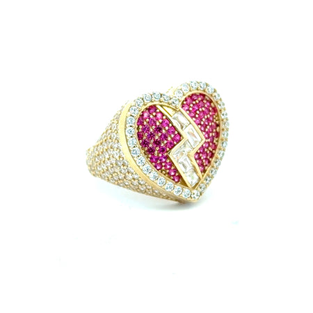 Ring CZ-Iced Big Pink Broken Heart 9 3.5mm 10K