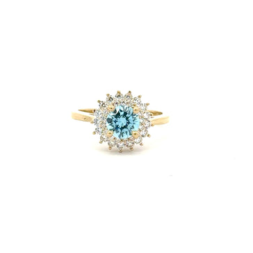 Ring Floral Women Blue Round Stone 7 2mm 10K