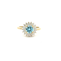 Ring Floral Women Blue Round Stone 7 2mm 10K