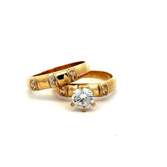 Ring CZ Engagement Duo Set 7 5.5mm 14K