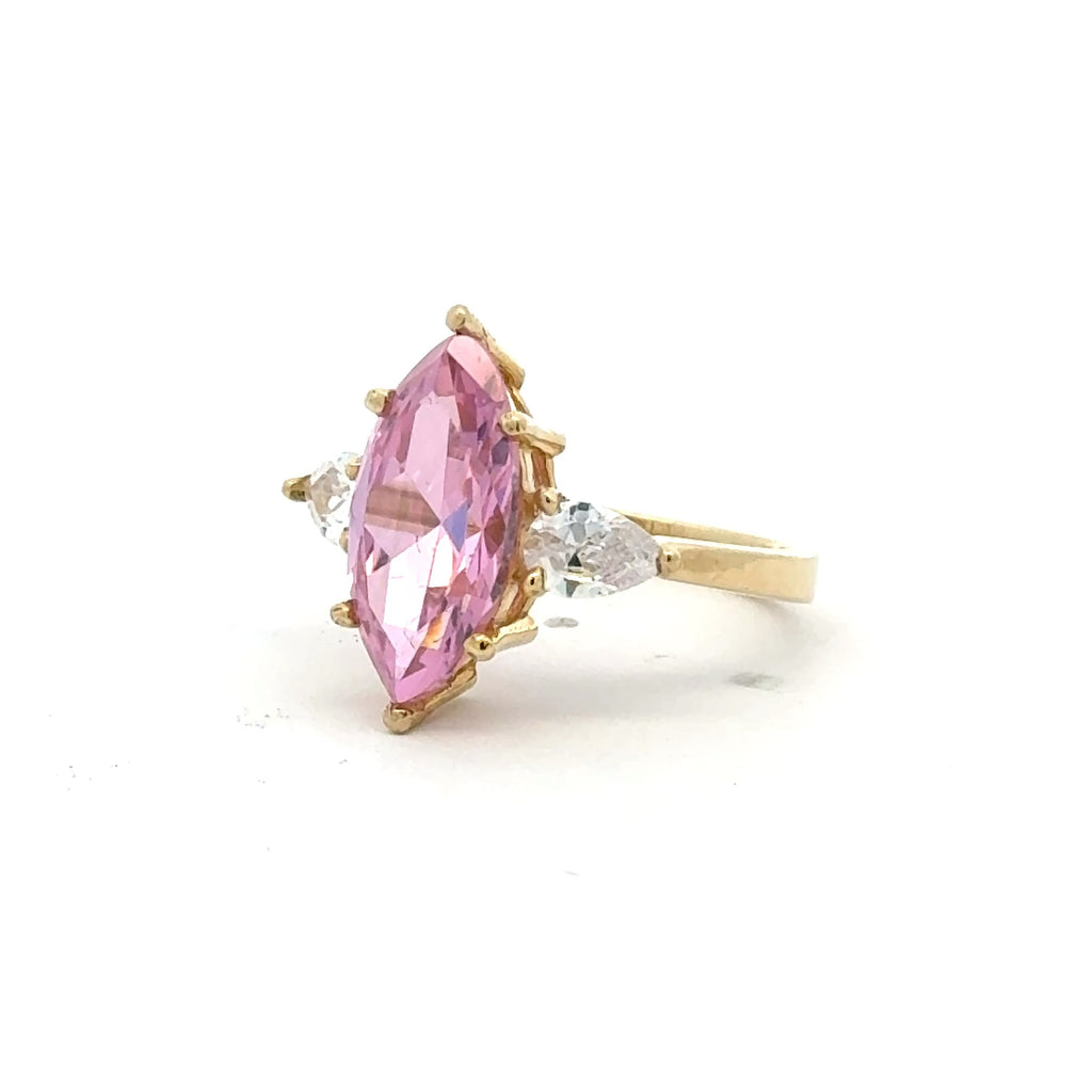 Ring Women Trio Rose Cat Eye Stone 7 2.5mm 10K