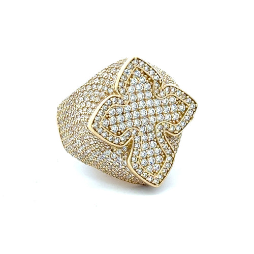 Ring CZ-Iced Big Trefoil Cross 9.5 4.5mm 10K