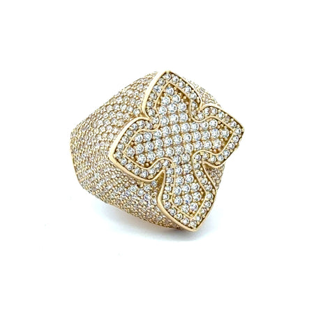 Ring CZ-Iced Big Trefoil Cross 11.5 4mm 10K