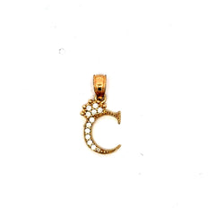 Golden Bull Basic CAL Pendant Pave CZ Crowned Block Initial 'C' 19.5 10K