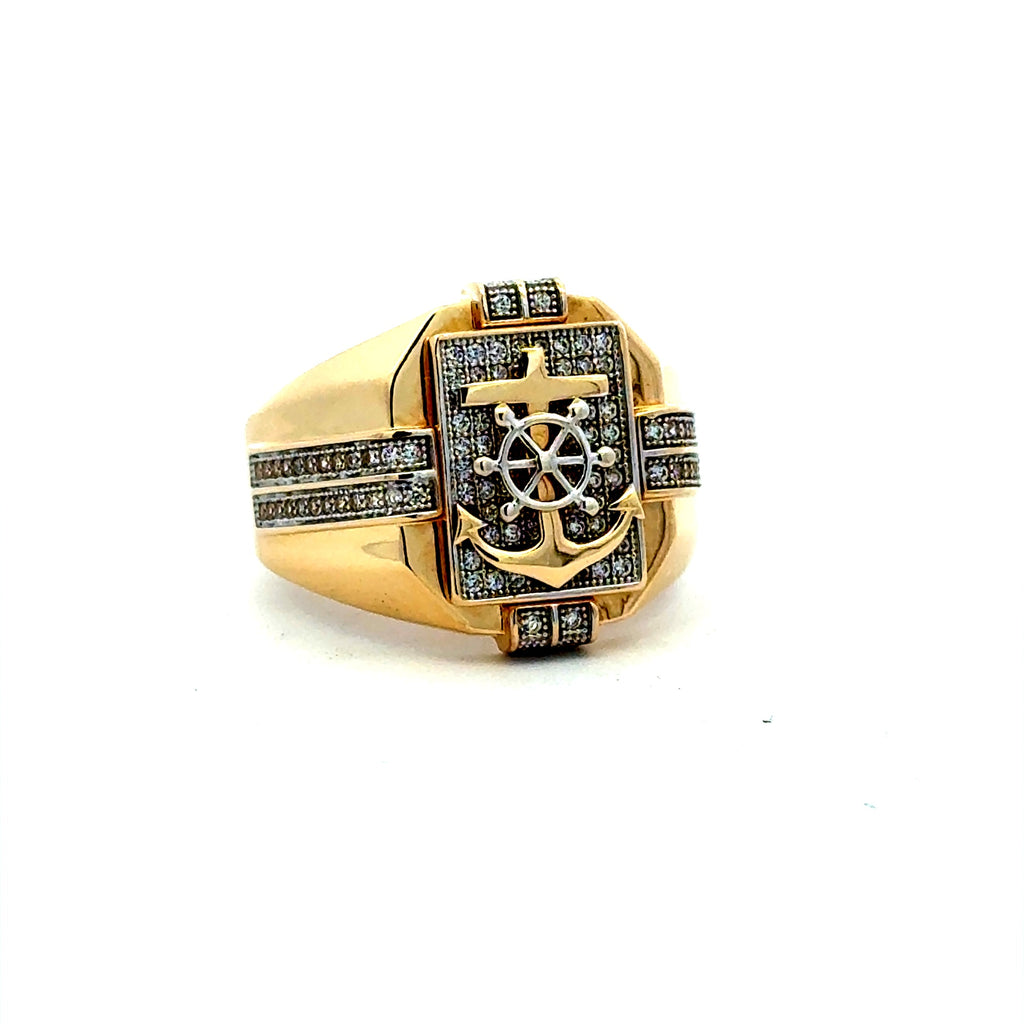 Ring Anchor with CZ 11 4mm 14K