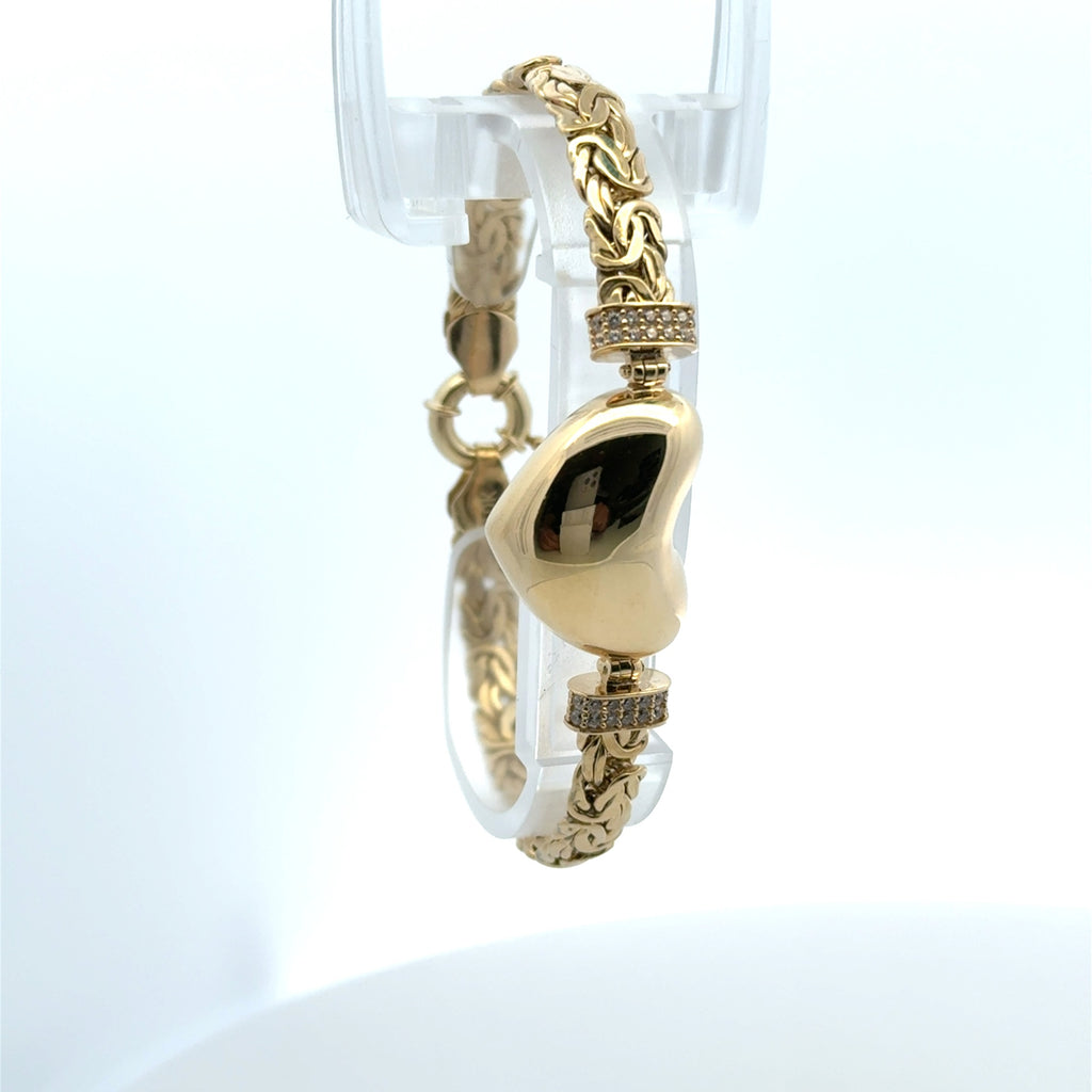 Bracelet Byzantine with Heart 6.5mm 7" 10K