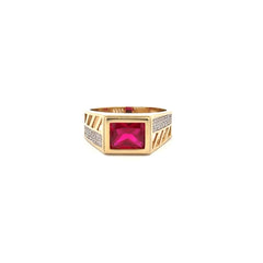 Ring Striped Openwork & CZ Accents with Wine Rect Stone 10 4mm 10K