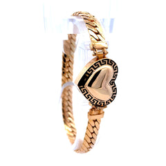 Bracelet Flat Herringbone with Heart Lock 19mm 7.5" 14K