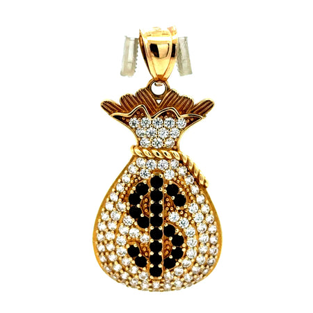 Pendant Money Bag with CZ Dollar Sign 49 10K