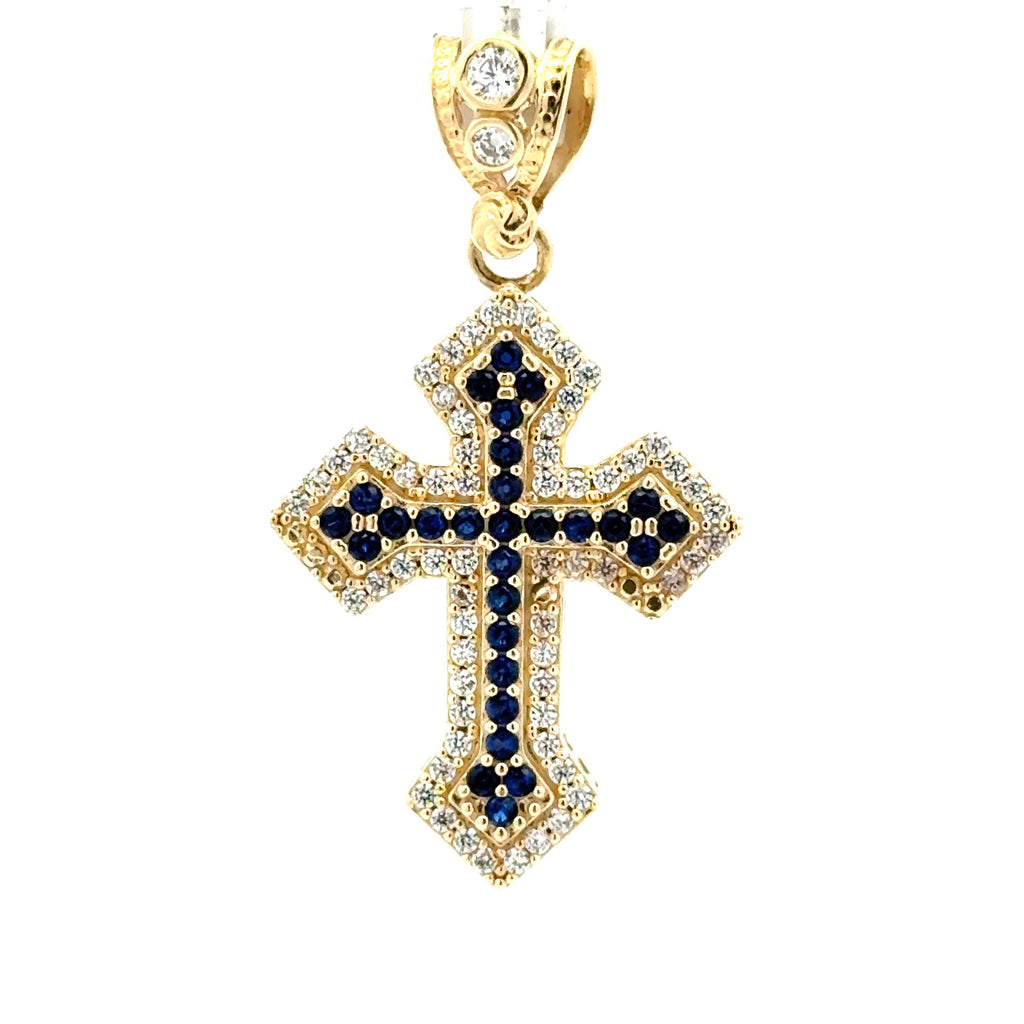 Pendant CZ-Iced with Blue Angular Cross 42 10K