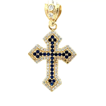 Pendant CZ-Iced with Blue Angular Cross 42 10K
