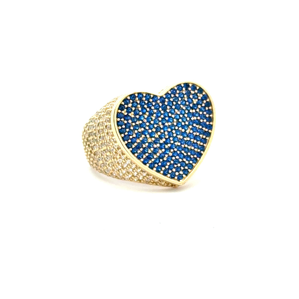 Ring CZ-Iced Big Blue Heart 9 4mm 10K