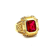 Ring Men's Big Central Stone & CZ Accents 10.5 3.5mm 10K