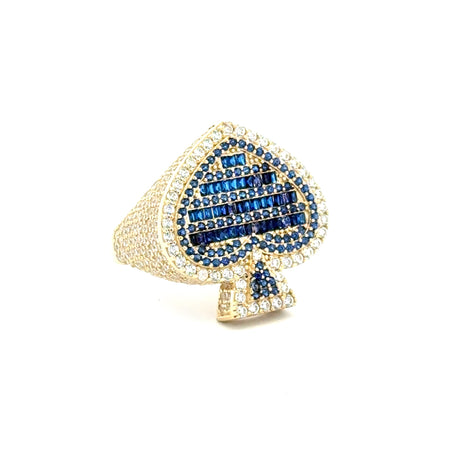 Ring CZ-Iced Big Blue Spades 9 3.5mm 10K