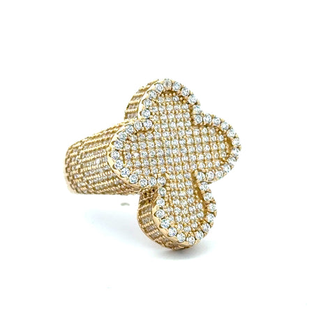 Ring CZ-Iced Trefoil Cross 9.5 4.5mm 10K