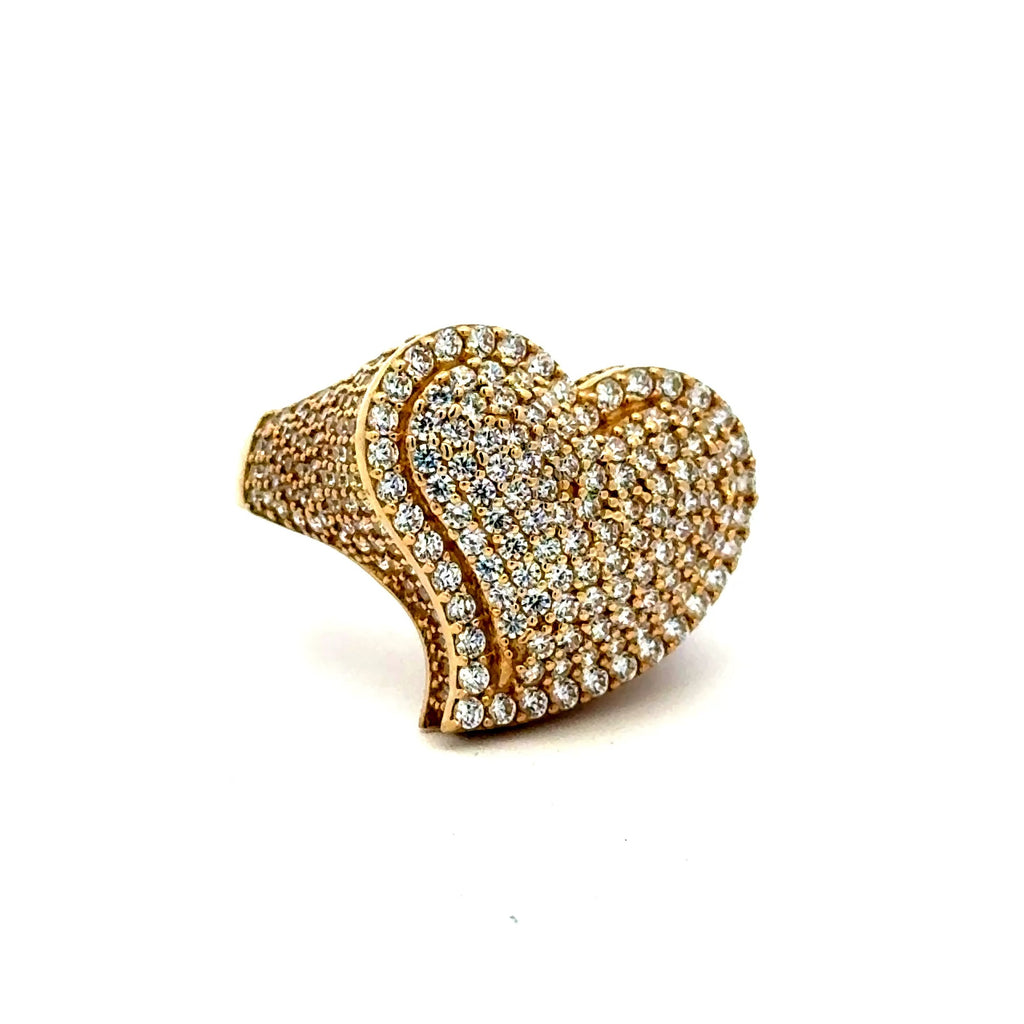 Ring CZ-Iced Big Heart Motif 9 3mm 10K