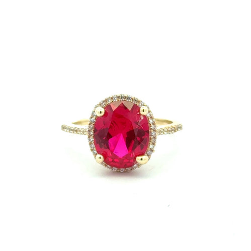 Ring Women Wine Oval Stone and CZ 6.5 1.5mm 10K