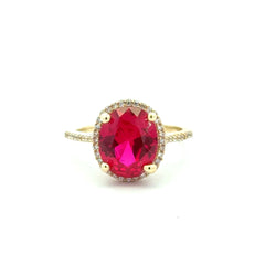Ring Women Wine Oval Stone and CZ 7 1mm 10K