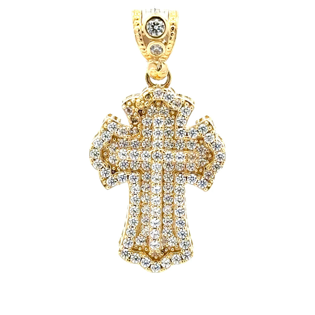 Pendant CZ-Iced Embellished Stepped Latin Cross 42 10K