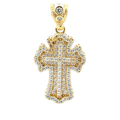 Pendant CZ-Iced Embellished Stepped Latin Cross 42 10K