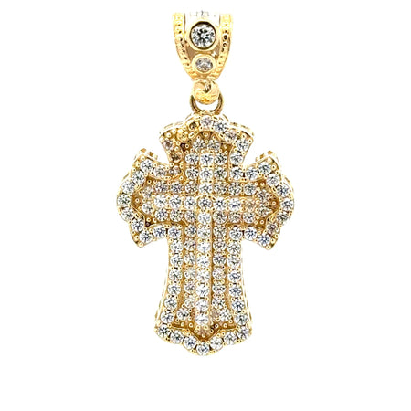 Pendant CZ-Iced Embellished Stepped Latin Cross 42 10K