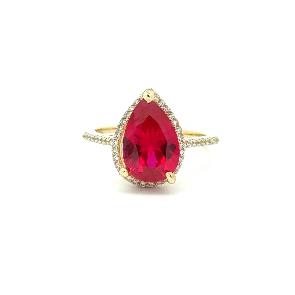 Ring Women Wine Teardrop Stone and CZ 7 1mm 10K