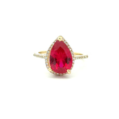 Ring Women Wine Teardrop Stone and CZ 6.5 1mm 10K