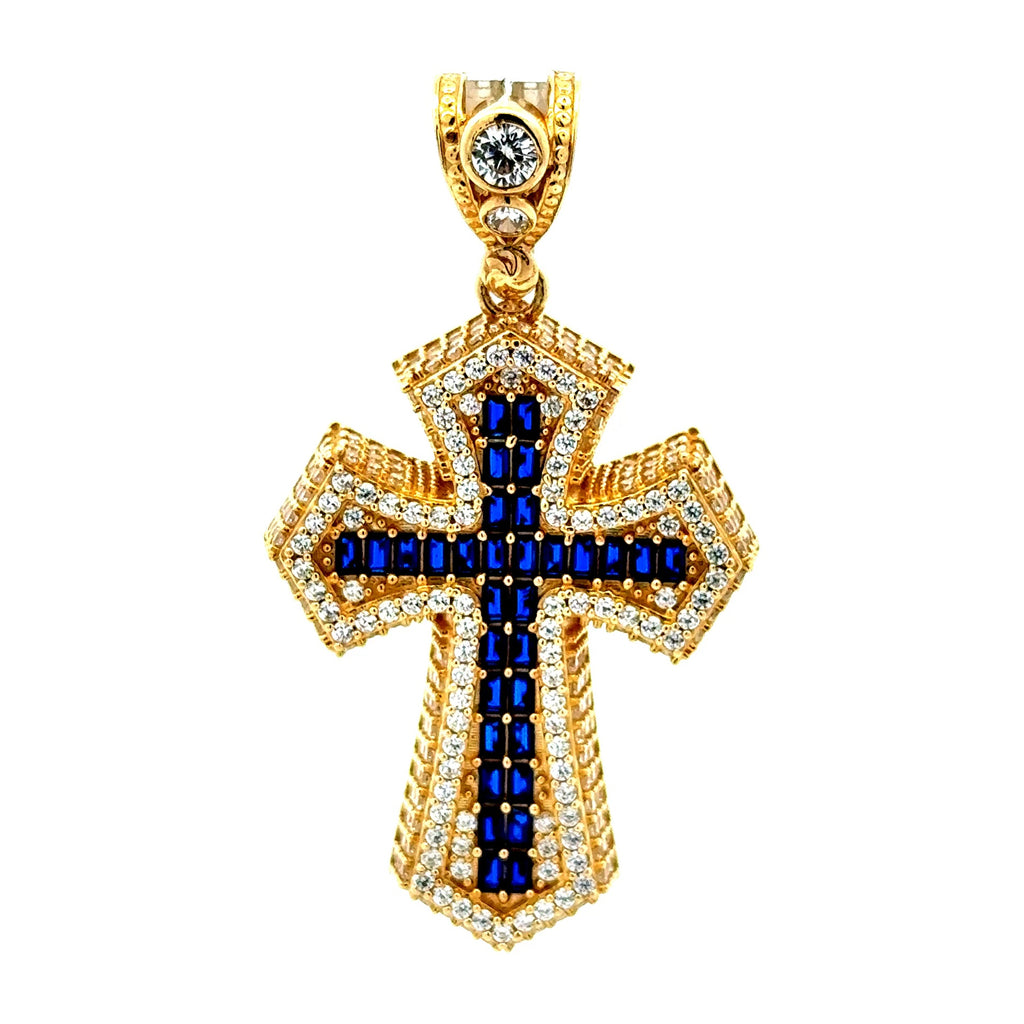 Pendant CZ-Iced Big Blue Pattee Cross 53.5 10K