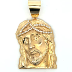 Pendant Jesus Face with Crown of CZ Thorns 80.5 14K