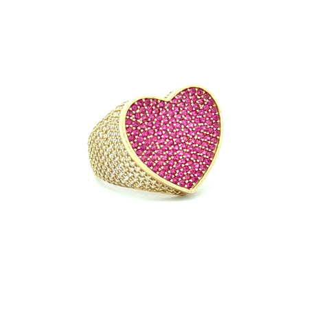 Ring CZ-Iced Big Pink Heart 9.5 4mm 10K