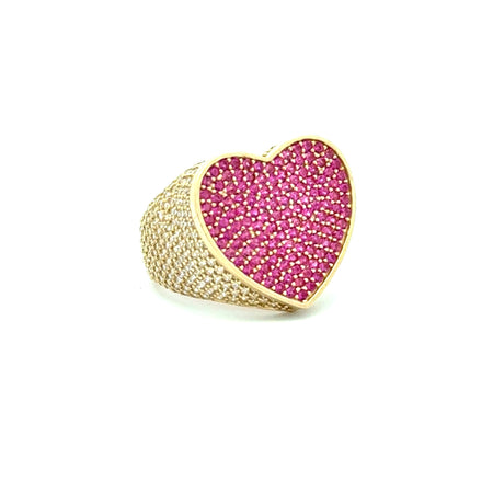 Ring CZ-Iced Big Pink Heart 9 4mm 10K