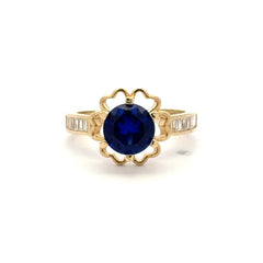 Ring Baguette Band with Royal Blue Stone in Hearts 6.5 2mm 10K