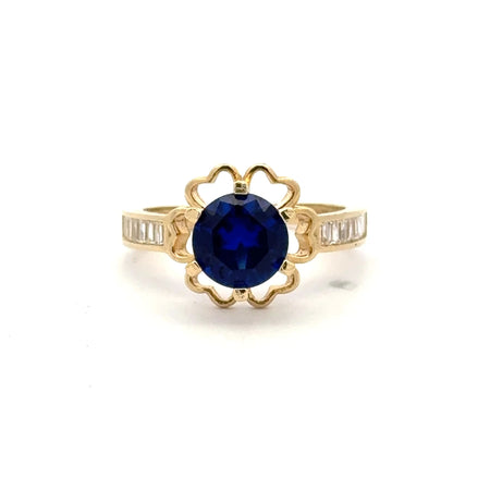 Ring Baguette Band with Royal Blue Stone in Hearts 6.5 2mm 10K