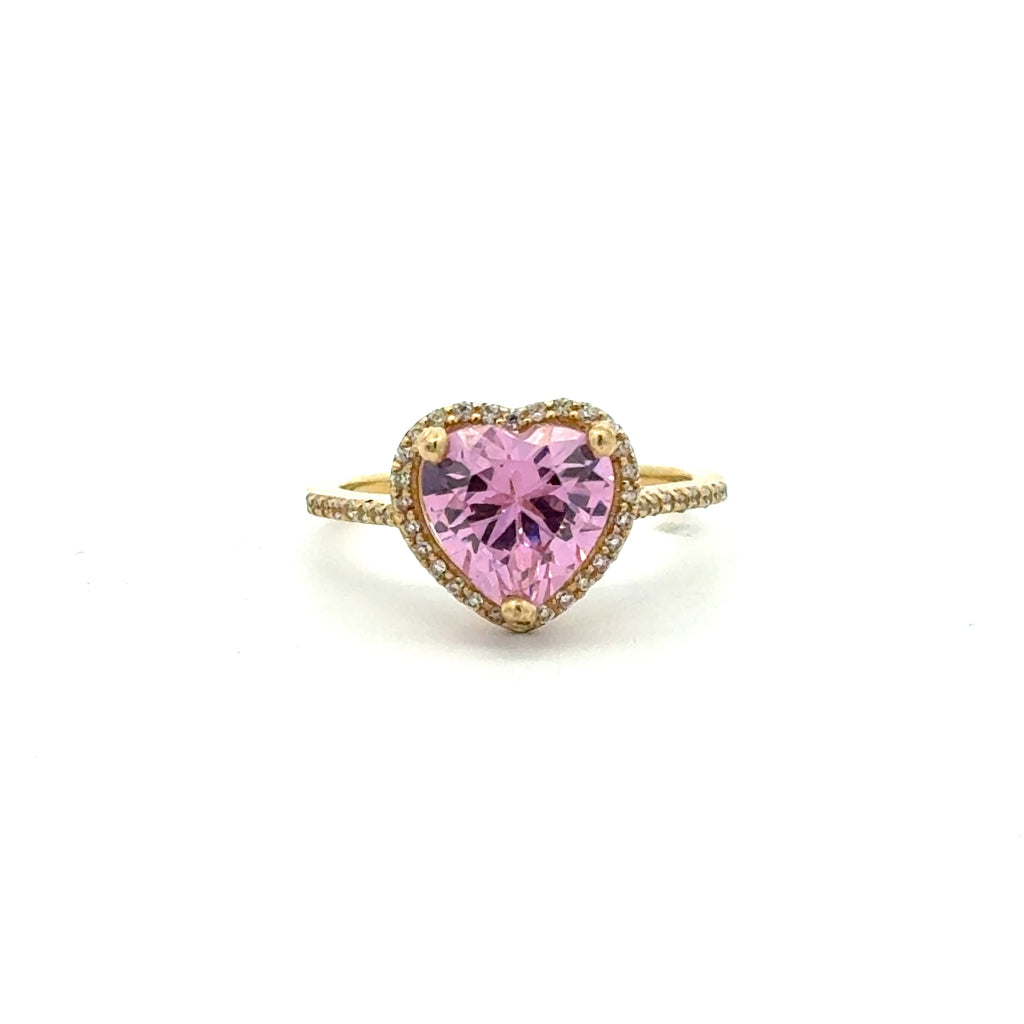 Ring Women Rose Heart Stone and CZ 7 1mm 10K