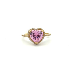 Ring Women Rose Heart Stone and CZ 7 1mm 10K