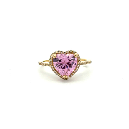 Ring Women Rose Heart Stone and CZ 7 1mm 10K