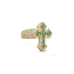 Ring CZ-Iced with Green Angular Cross 9 3.5mm 10K