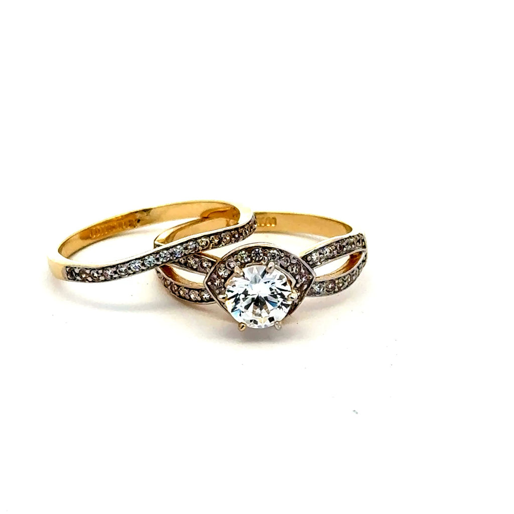 Ring CZ Engagement Duo Set 8 4mm 10K