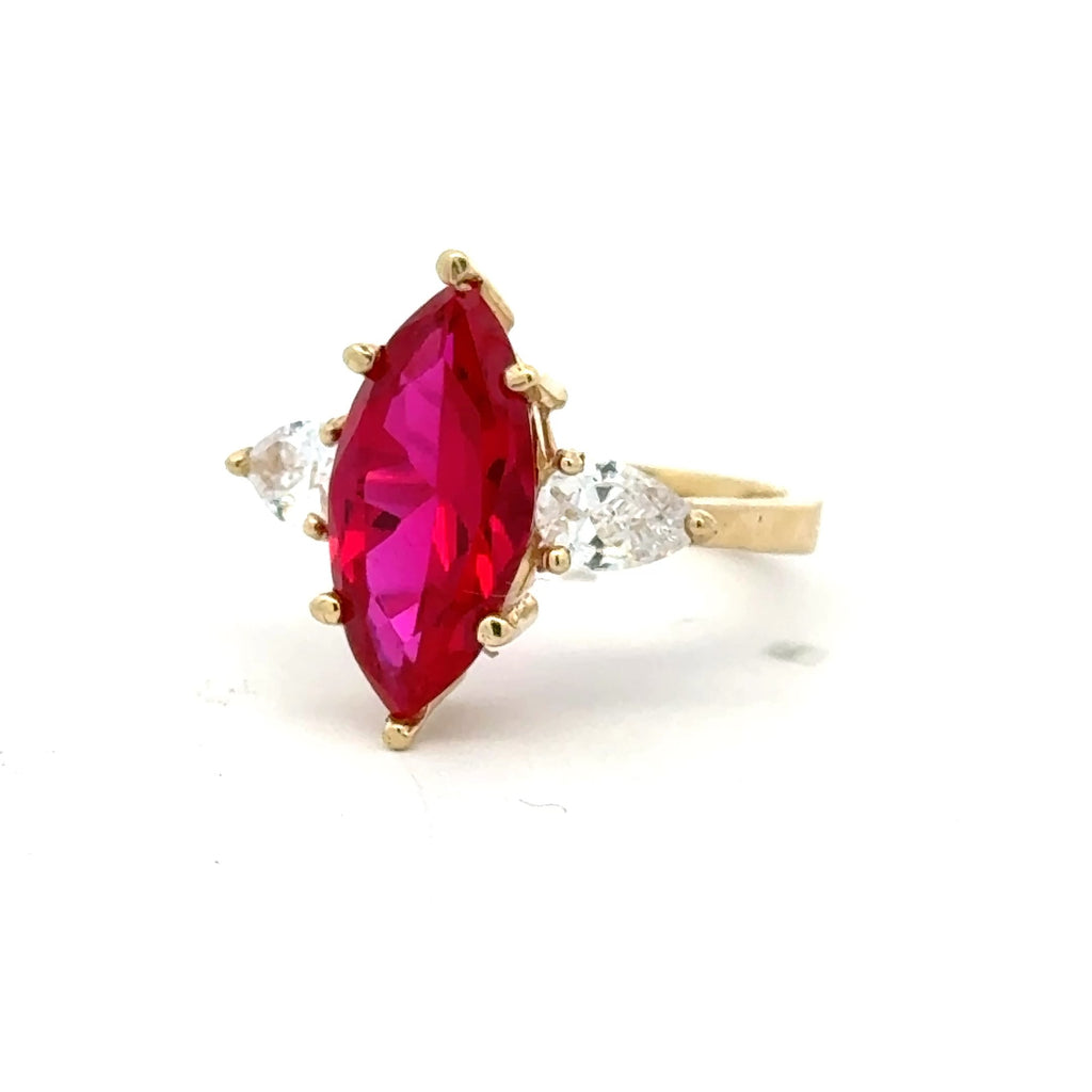 Ring Women Trio Wine Cat Eye Stone 7 2.5mm 10K