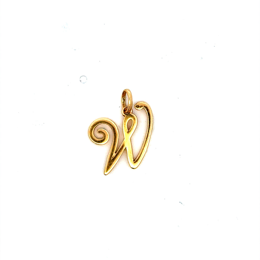 Pendant Cursive Plain Initial 'W' 18 14K