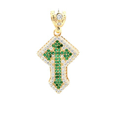 Pendant CZ-Iced Shield Angular Green Cross 41.5 10K