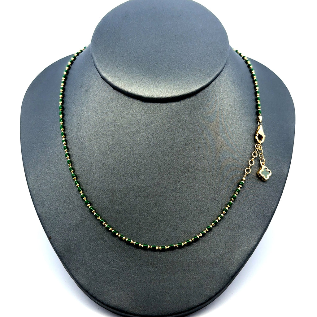 Chain Green-Enamelled Bead Link 2mm 17" 14K