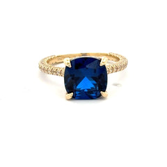 Ring Women CZ-Iced Band Royal Blue Square Stone 6.5 2mm 10K